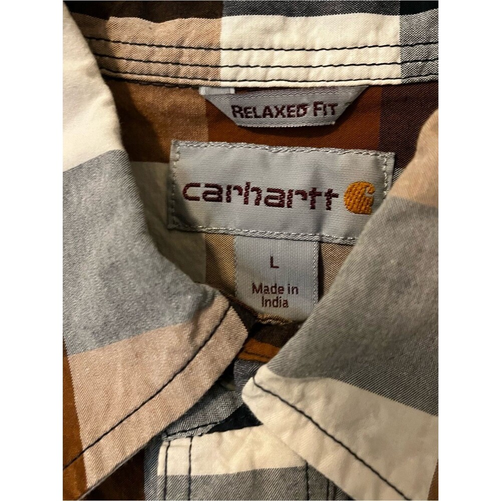 CARHARTT Men's Plaid Cotton Essential Button Down Short Sleeve Shirt - Size L - Picture 4 of 7